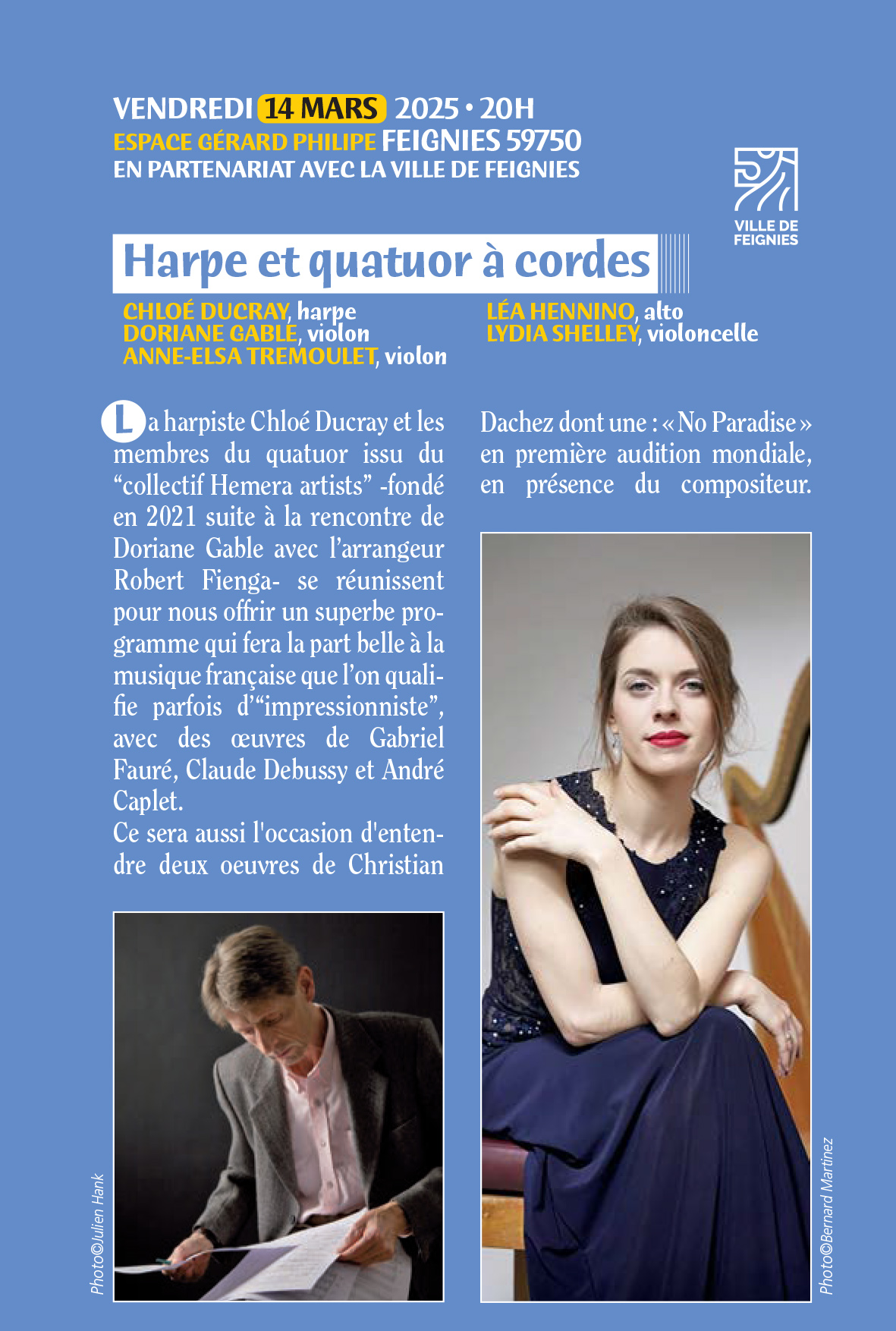 31ème Festival International Harpe en Avesnois : Harpe et Quatuor à Cordes avec Chloé Ducray